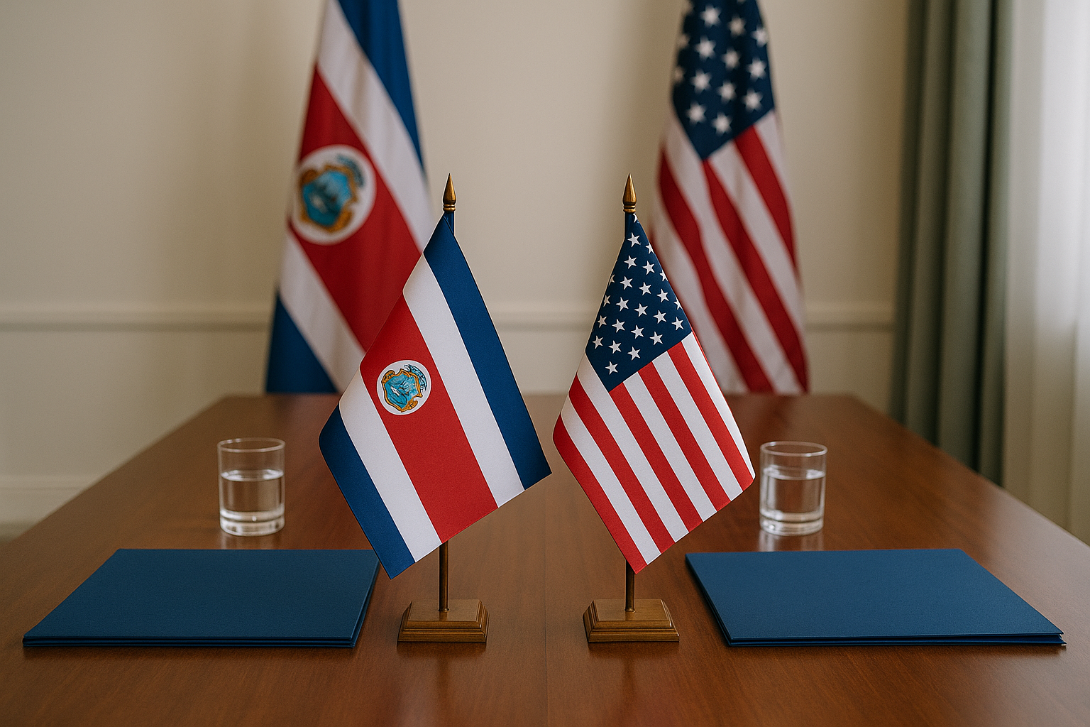 Mesa de negociación entre Costa Rica y Estados Unidos.