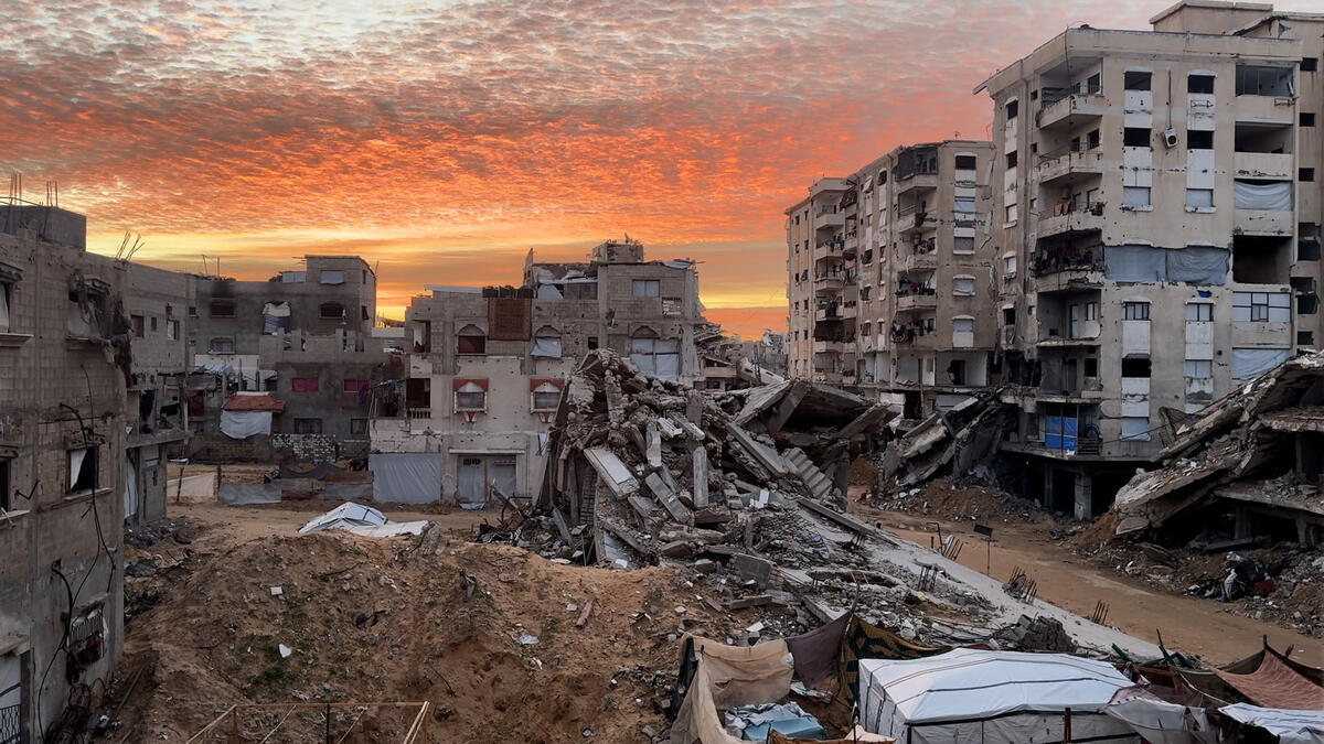 Gaza en ruinas, foto de organización Save the Children. It's currently Ramadan in Gaza, but families are living in wet conditions, with huge numbers still displaced. This footage shows general views during February 2026.