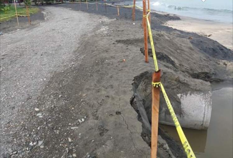 Vista del paso provisional que la semana pasada hizo la Municipalidad de Talamanca en la zona marítimo-terrestre de Playa Negra en Puerto Viejo de Limón. Los trabajos con maquinaria pesada incluyeron colocación de alcantarillas y retiro de vegetación en ese límite natural sin mediar permisos formales ante el MOPT o el MINAE / Fotos CicloVida Caribe Sur