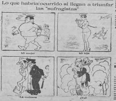 La portada del Diario de Costa Rica del 1.º de marzo de 1925 hacía sátira de las sufragistas y su intención de obtener el derecho al voto de las mujeres costarricenses. Foto: Captura de pantalla.
