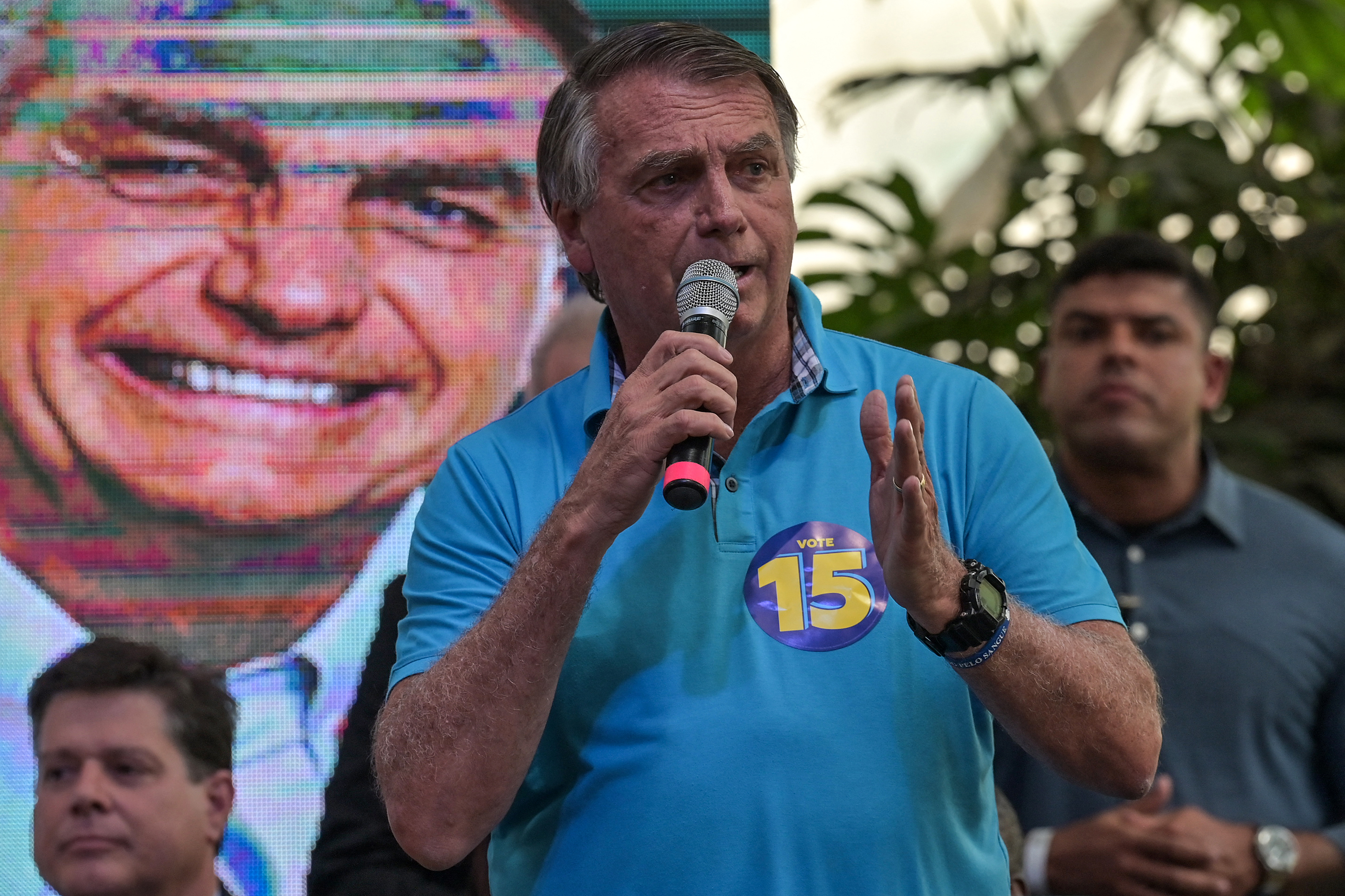 El expresidente de Brasil Jair Bolsonaro habla durante un mitin de campaña en apoyo del candidato a la alcaldía Ricardo Nunes en São Paulo, Brasil, el 22 de octubre de 2024. Foto: Nelson ALMEIDA / AFP