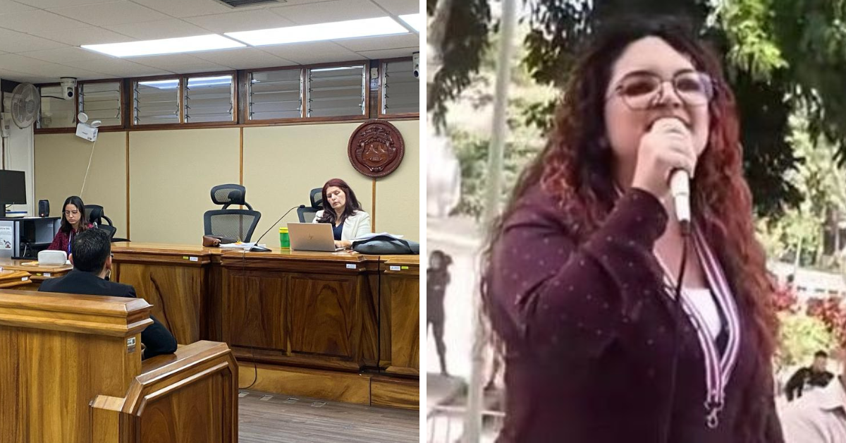 Imagen de la audiencia de juicio y de Yendry Quirós
