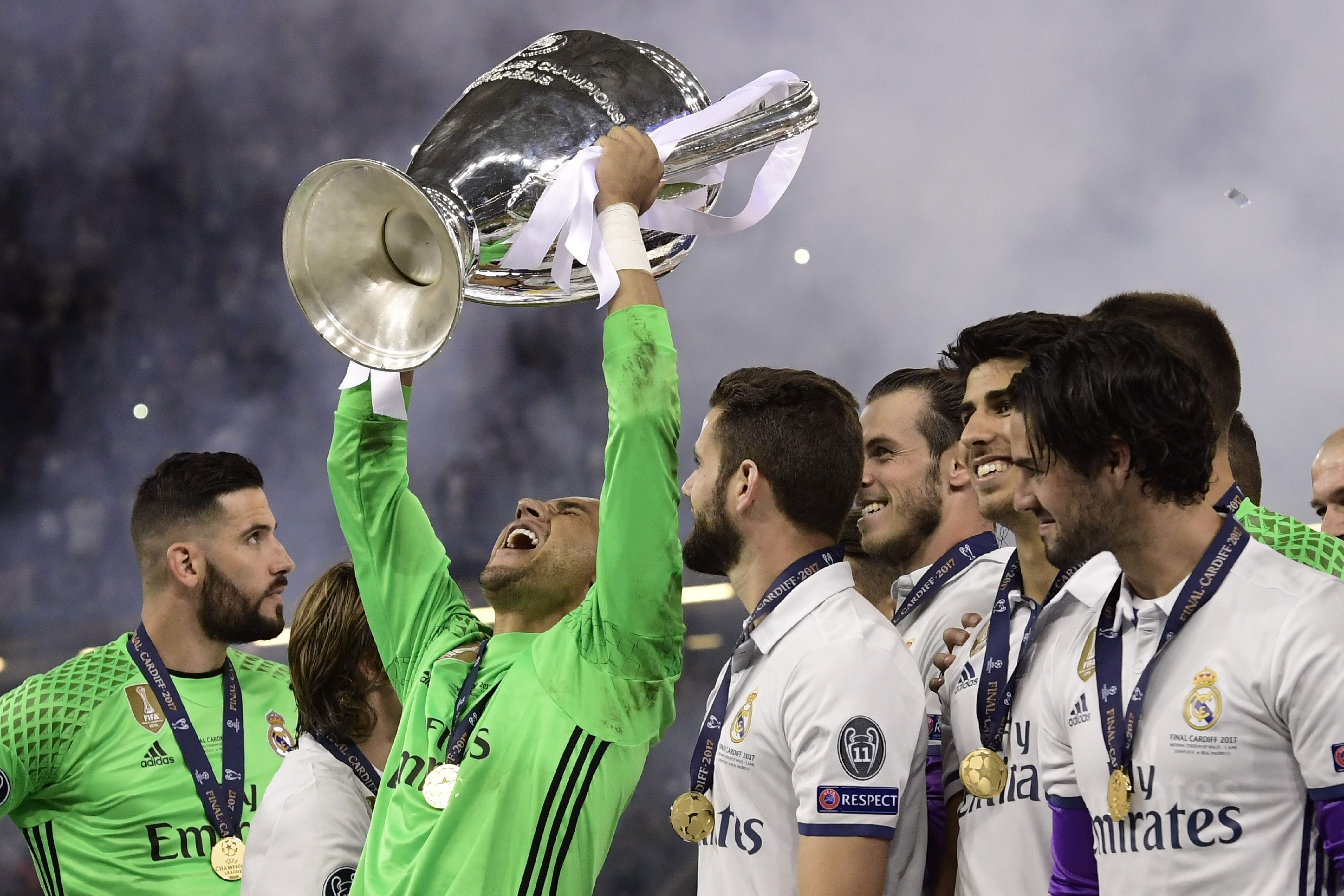 Así celebró Keylor Navas el título con el Real Madrid.