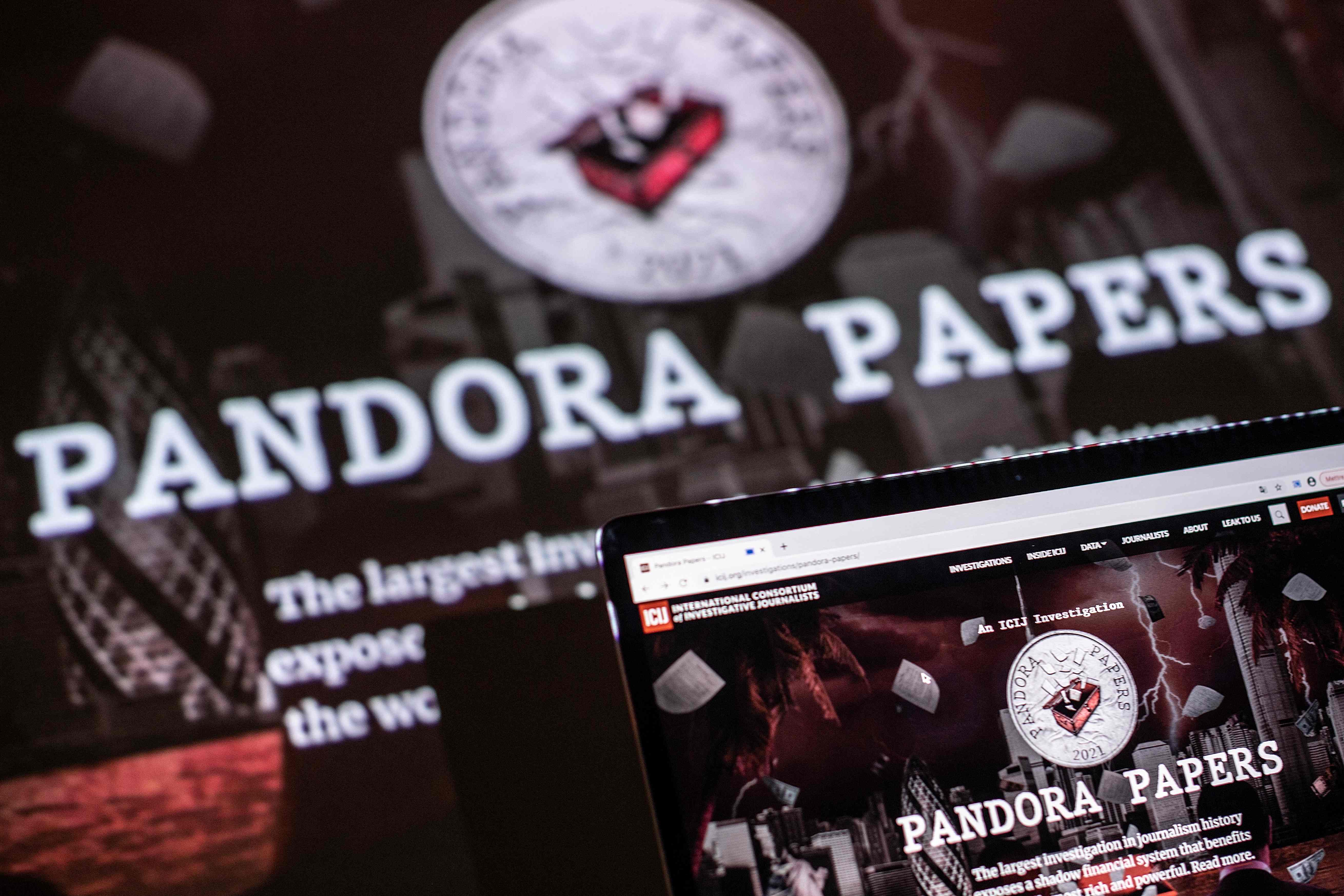 This photograph illustration shows the logo of Pandora Papers, in Lavau-sur-Loire, western France, on October 4, 2021. - Russia on October 4 dismissed revelations leaked in the Pandora Papers as "unsubstantiated claims" after an investigation by a media consortium shone a light on wealth amassed by Kremlin-linked individuals.
The "Pandora Papers" investigation involving some 600 journalists from media including The Washington Post, the BBC and The Guardian is based on a leak of some 11.9 million documents from 14 financial services companies around the world. (Photo by LOIC VENANCE / AFP)