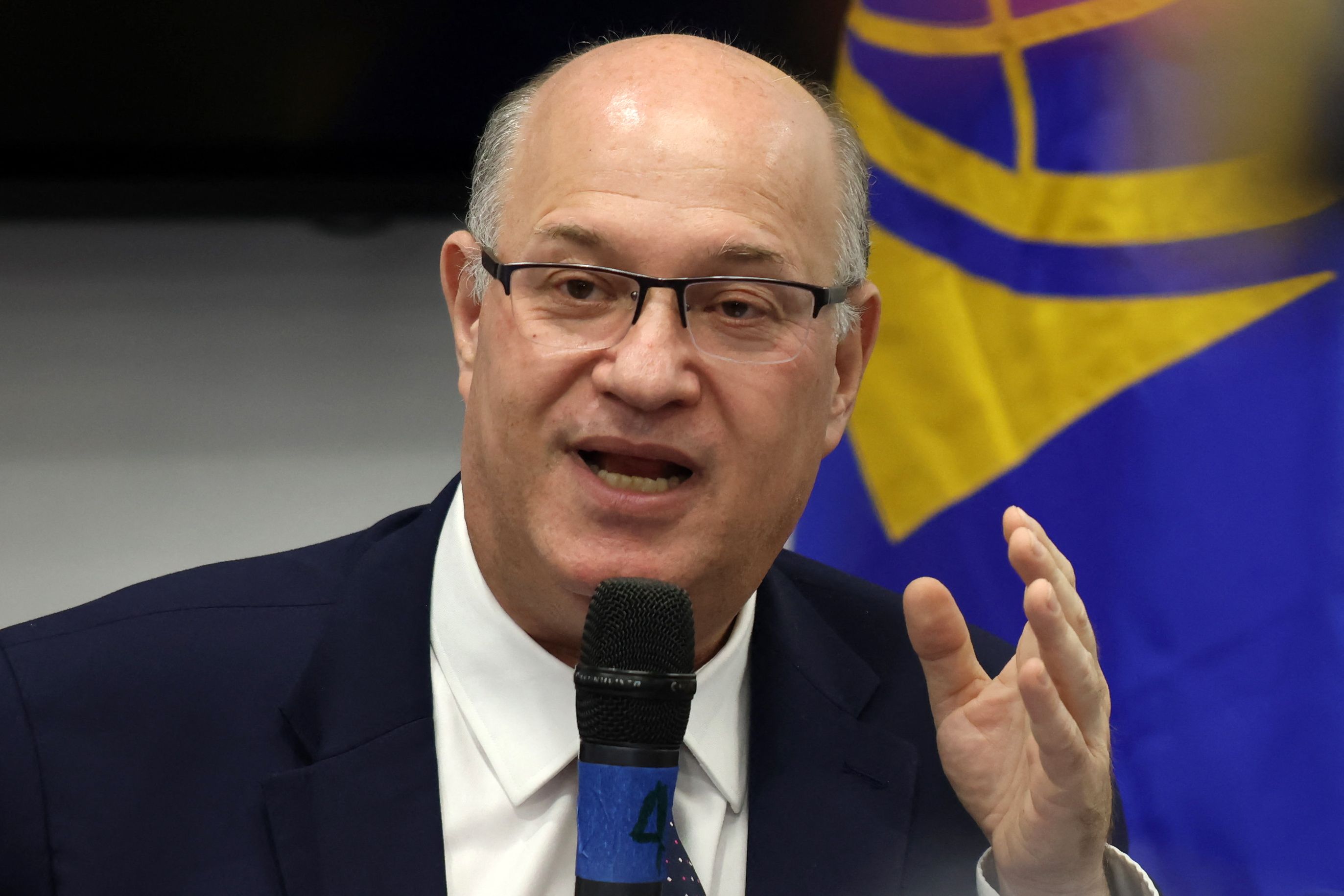 The President of the Inter-American Development Bank (IDB), Israeli-born Brazilian economist Ilan Goldfajn, speak during a press conference in Panama City on March 15, 2023, in the framework of the IDB annual board of governors meeting. (Photo by Gabriel Rodriguez / AFP)