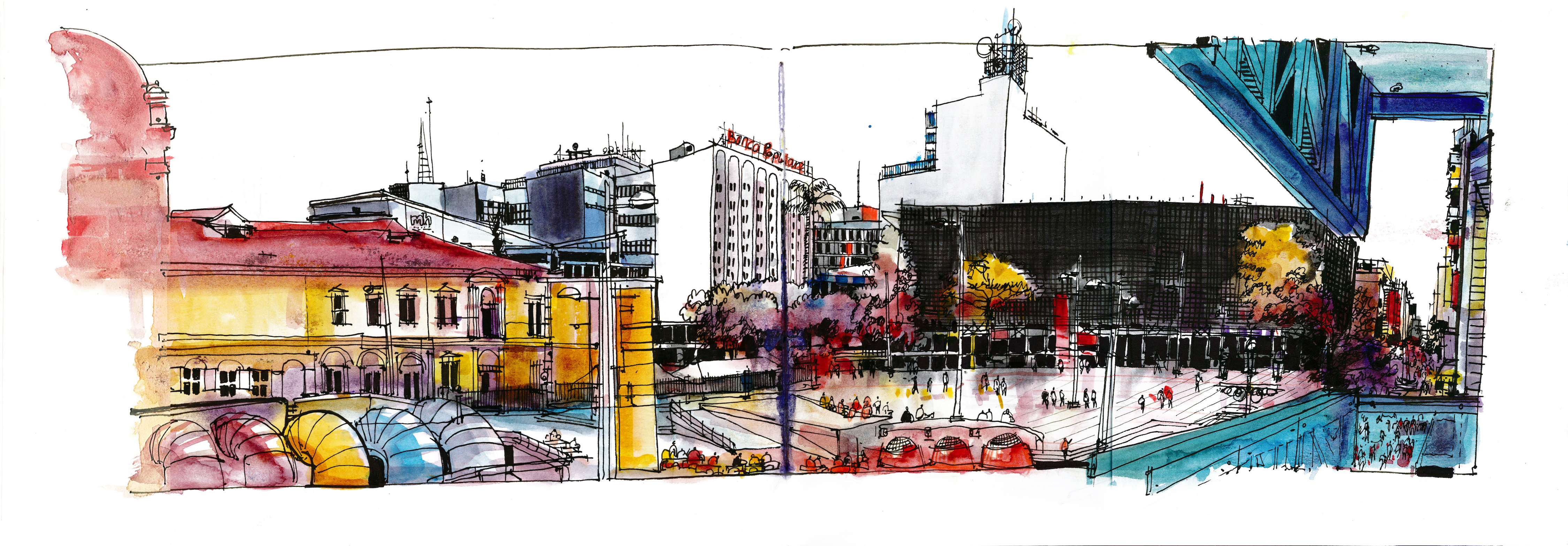 El Urban Sketchers dibujan Costa Rica
William Cordero Plaza de la Cultura. 2015. Acuarela y tinta sobre papel