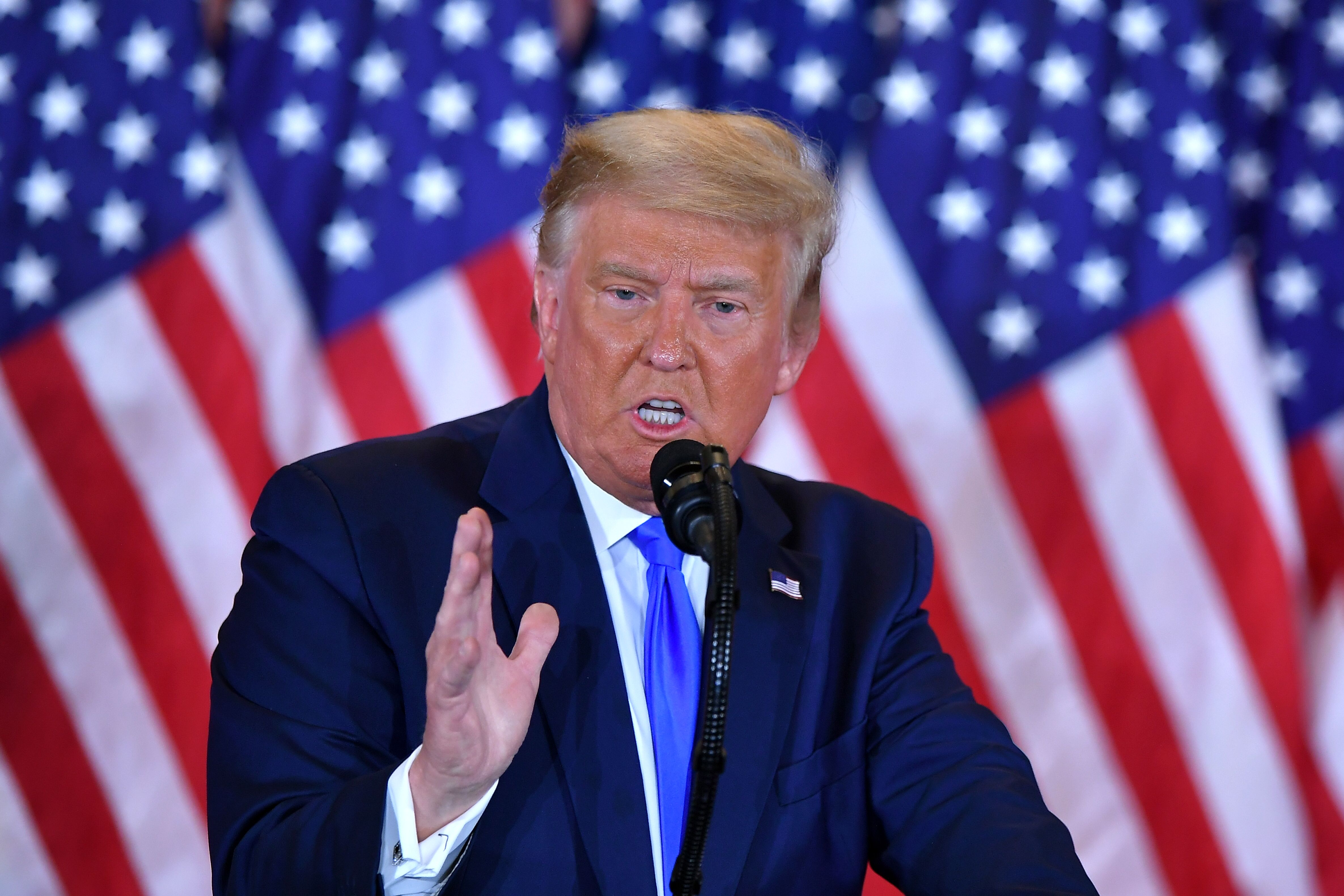 US President Donald Trump speaks during election night in the East Room of the White House in Washington, DC, early on November 4, 2020. (Photo by MANDEL NGAN / AFP)