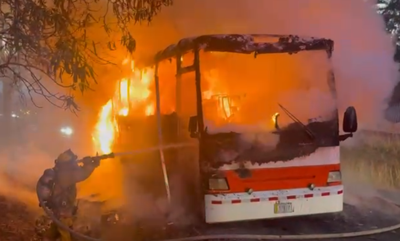 El fuego consumió por completo la unidad de transporte, lo que obligó a una rápida intervención de Bomberos.