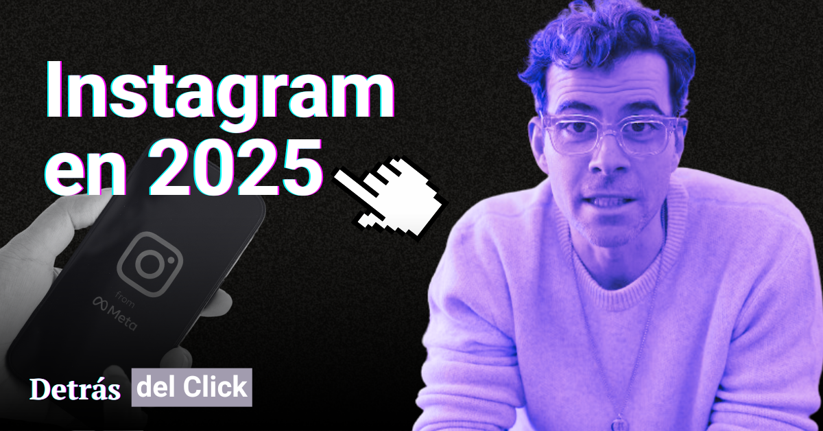 Imagen diseñada con imagen de Adam Mosseri, CEO de Instagram, acompañado de un teléfono móvil con el logotipo de Instagram y un título que dice "Instagram en 2025".