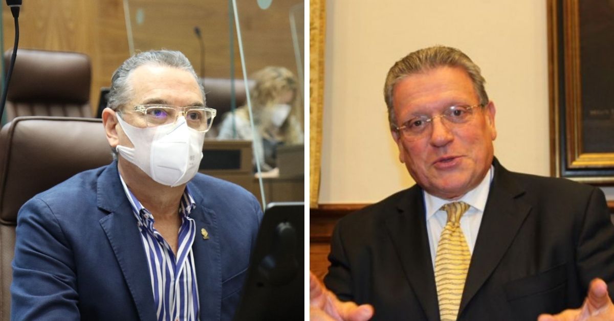 Rolando Araya (derecha) afirma que le interesa ser candidato a la presidencia por el PLN. Según dijo, un grupo de alcaldes verdiblancos impulsa el nombre de Roberto Thompson (izquierda). El diputado, no obstante, dice que no ha hablado sobre el tema.