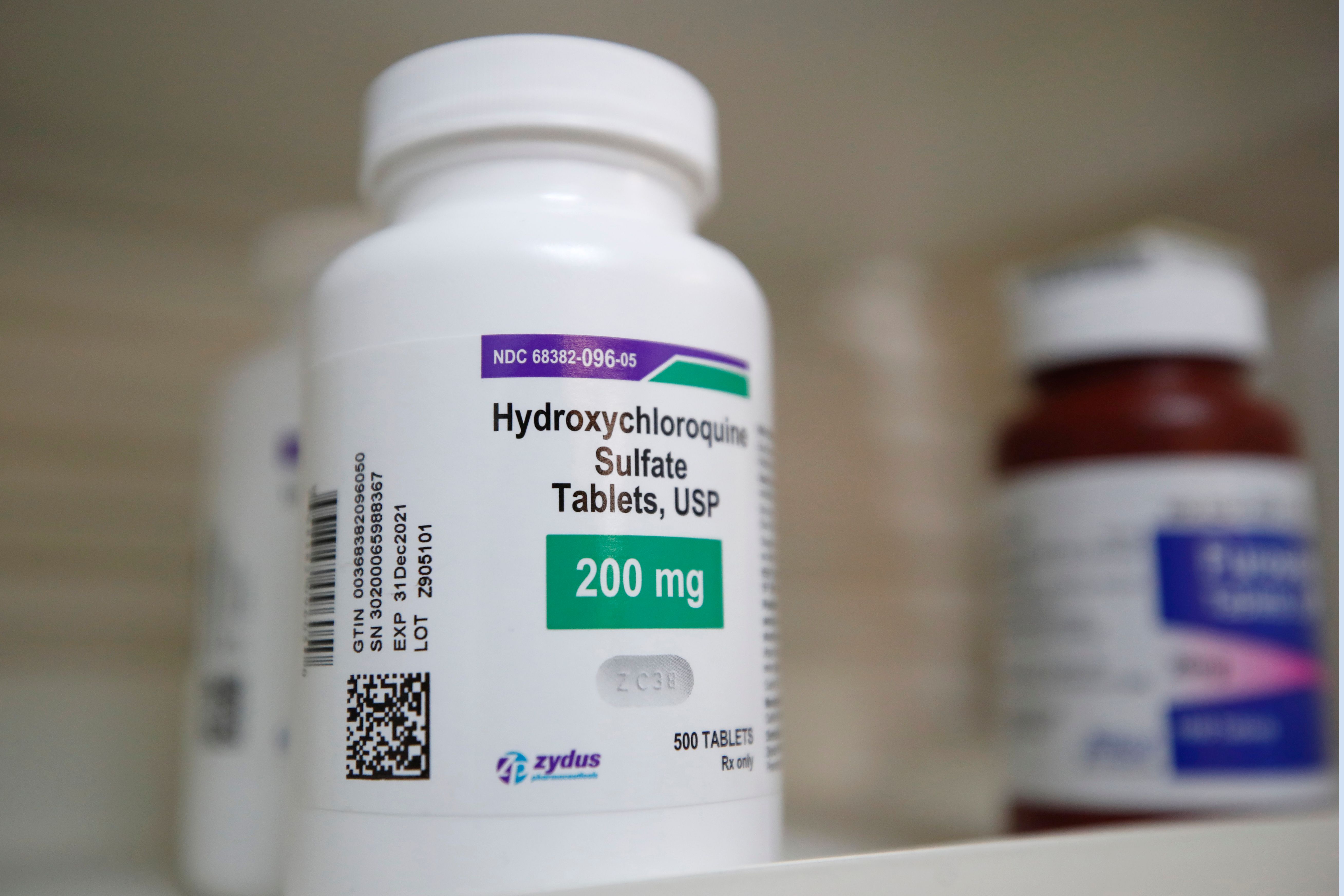 Hydroxychloroquine sits on a shelf at Rock Canyon Pharmacy in Provo, Utah, on May 20, 2020. - US President Donald Trump announced May 18 he has been taking hydroxychloroquine for almost two weeks as a preventative measure against COVID-19. (Photo by GEORGE FREY / AFP)