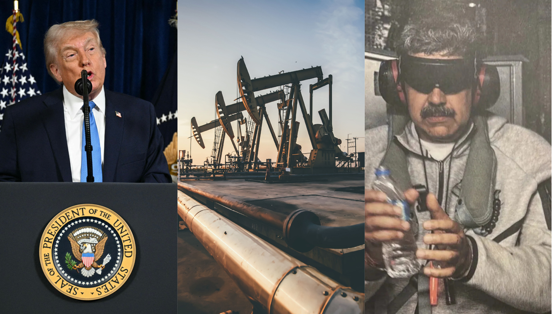 Presidente Donald Trump, campo petrolero en Venezuela, y Nicolás Maduro capturado el 3 de enero 2026