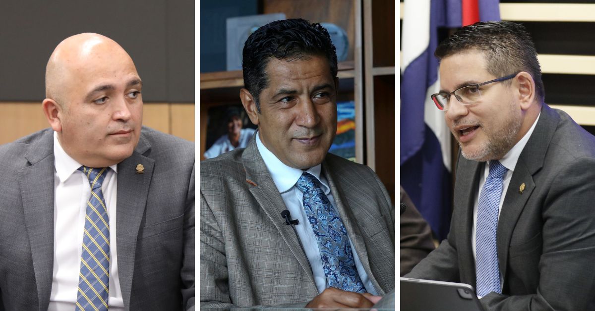 Alejandro Pacheco, jefe de fracción del PUSC; Nogui Acosta, ministro de Hacienda, y Fabricio Alvarado, jefe de fracción de Nueva República. Foto: Archivo.