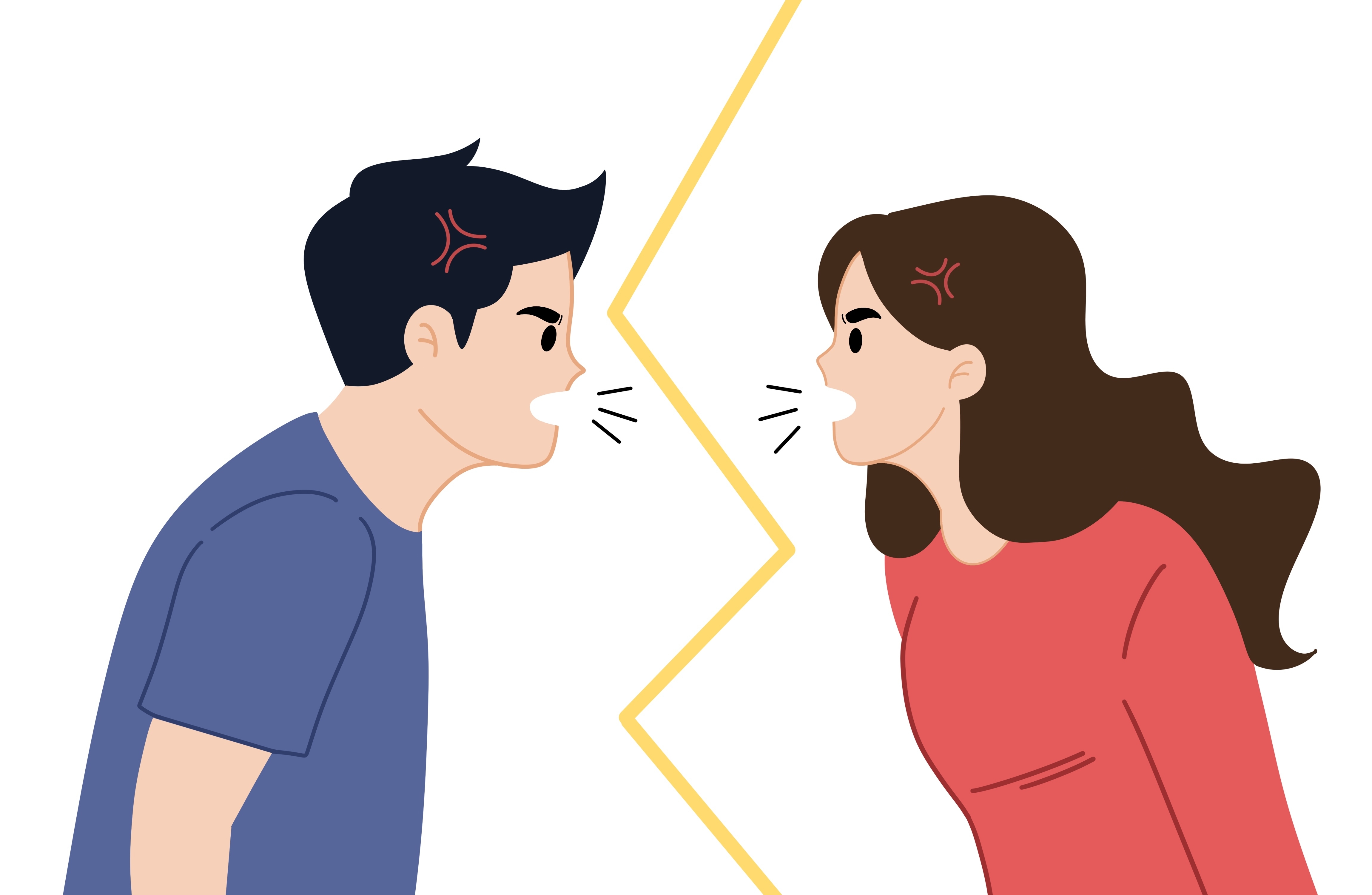 Imposibilidad de dialogar, polarización, discurso de odio. Hombre y mujer discuten, discusión, pelea, gritos, enojo