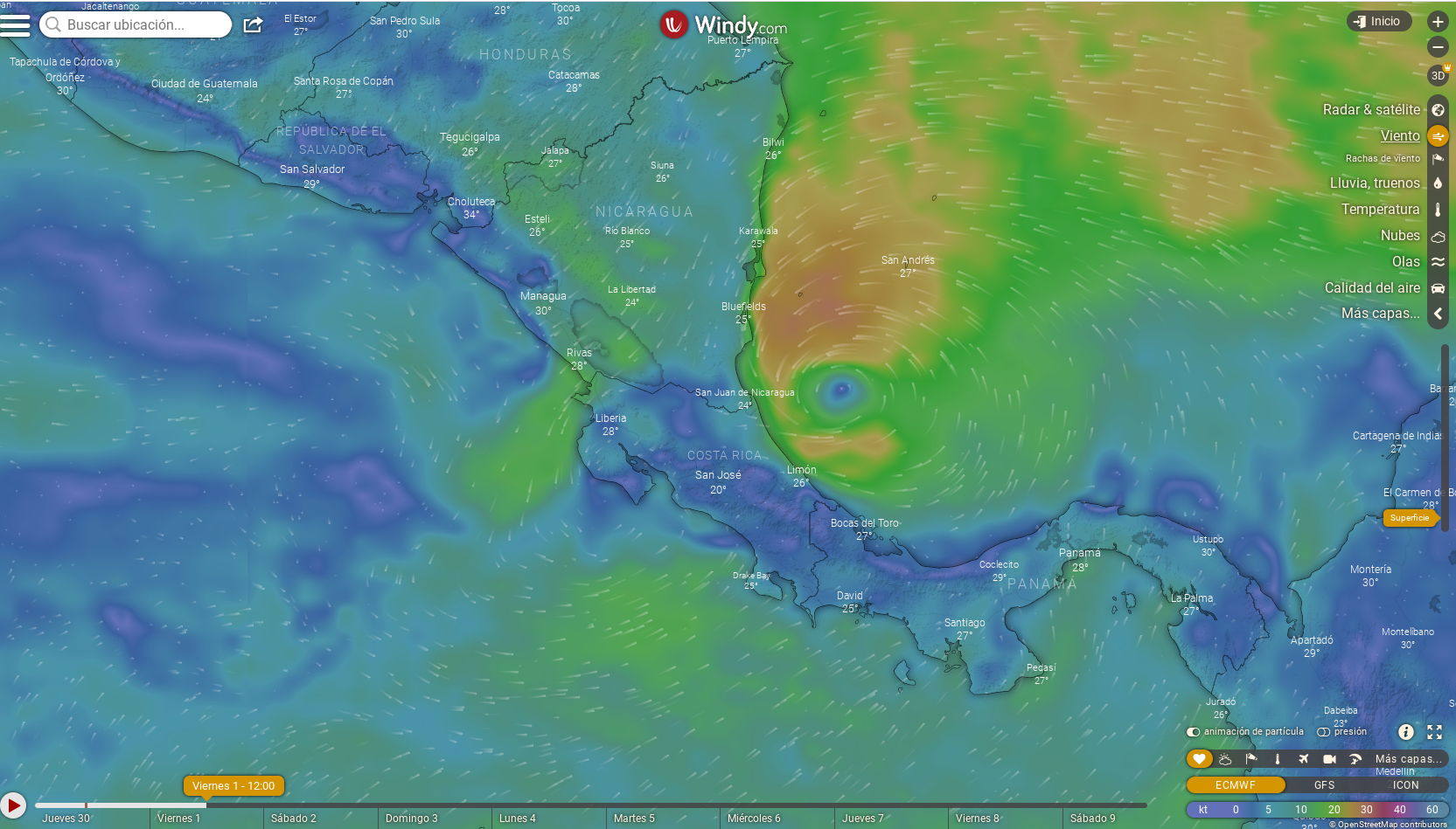 Tormenta tropical Bonnie. Estimado de trayectoria.
