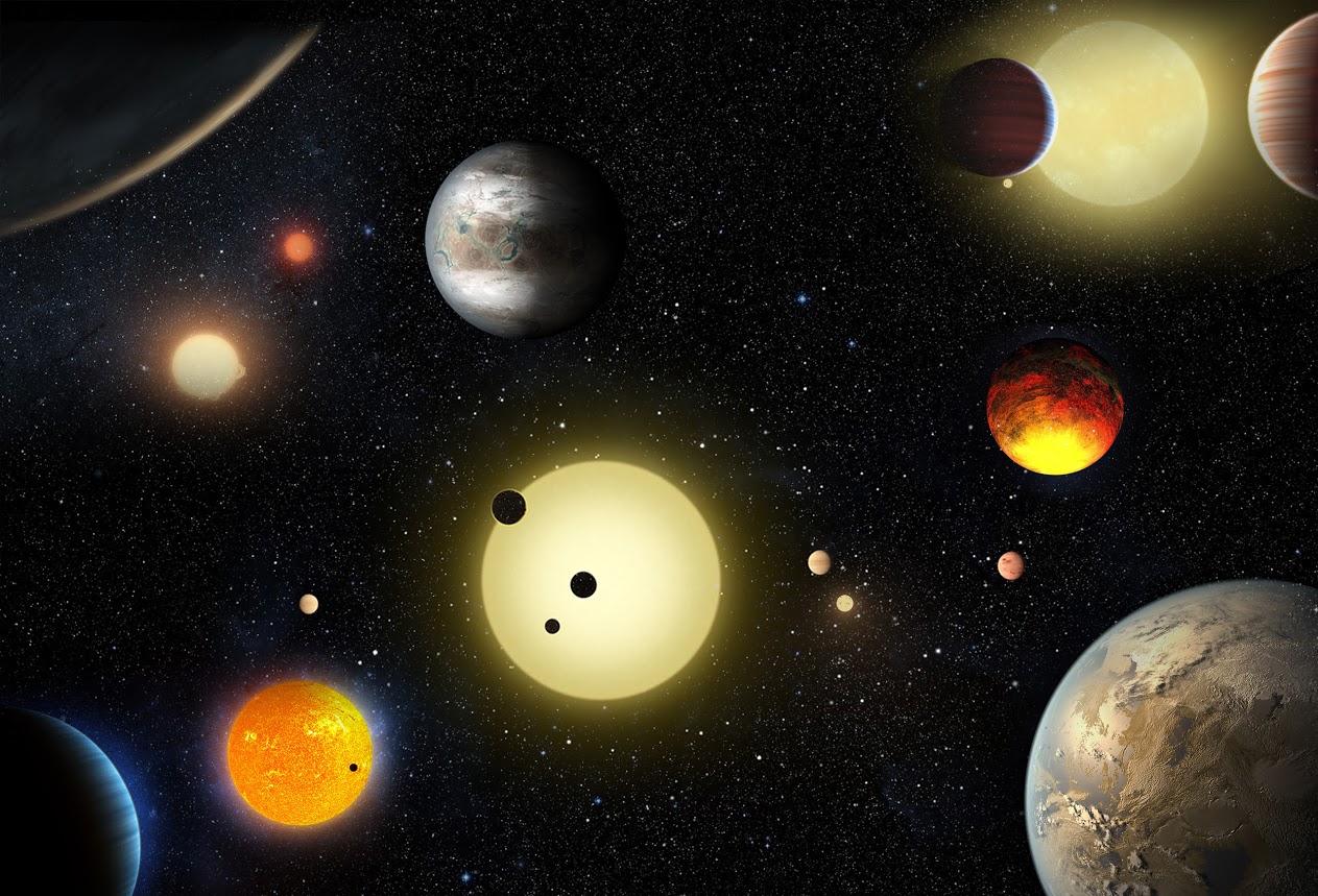 En esta ilustración recrea en posible panorama de miles ciento de exoplanetas registrados por el telescopio espacial Kepler.