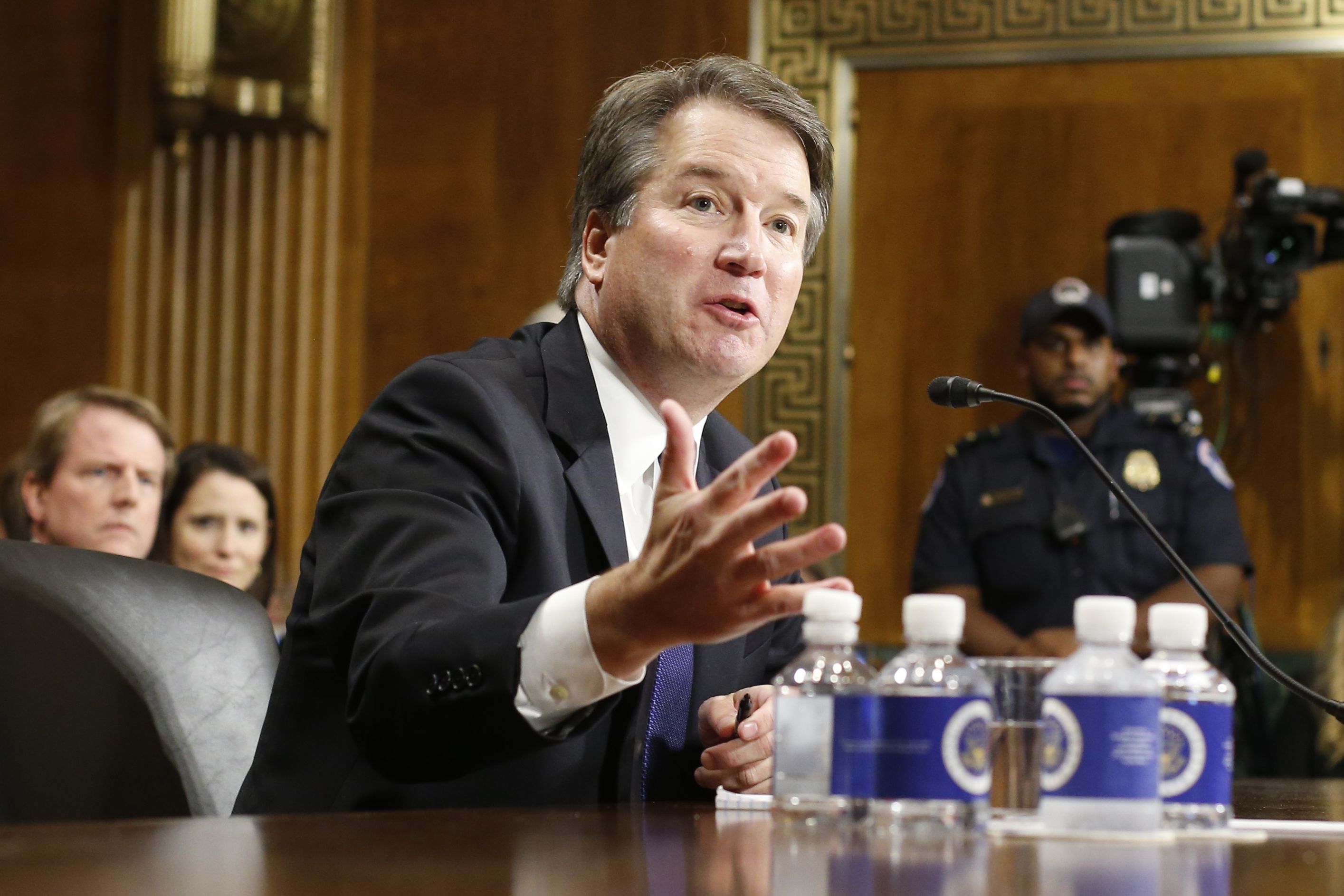 Supreme court nominee Brett Kavanaugh testifies before the Senate Judiciary Committee on Capitol Hill in Washington, DC on September 27, 2018. - University professor Christine Blasey Ford, 51, told a tense Senate Judiciary Committee hearing that could make or break Kavanaugh's nomination she was "100 percent" certain he was the assailant and it was "absolutely not" a case of mistaken identify. (Photo by MICHAEL REYNOLDS / POOL / AFP)