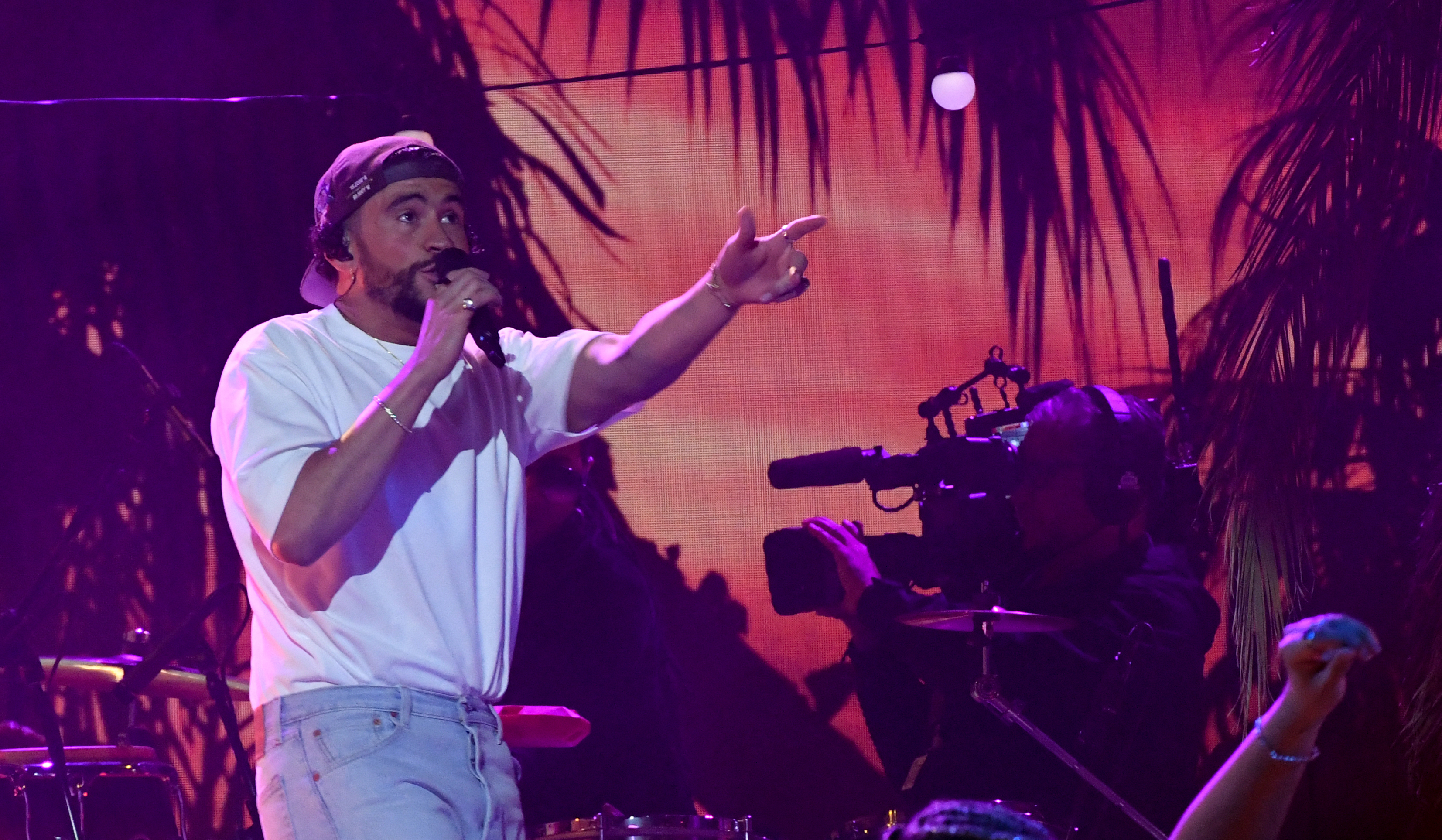 (FILES) In this file photo taken on February 05, 2023 Puerto Rican singer Bad Bunny performs during the 65th Annual Grammy Awards at the Crypto.com Arena in Los Angeles. - A former girlfriend of Bad Bunny on March 21, 2023 has filed a $40 million lawsuit against the Puerto Rican megastar, alleging he used a recording of her voice in several songs without permission. (Photo by VALERIE MACON / AFP)