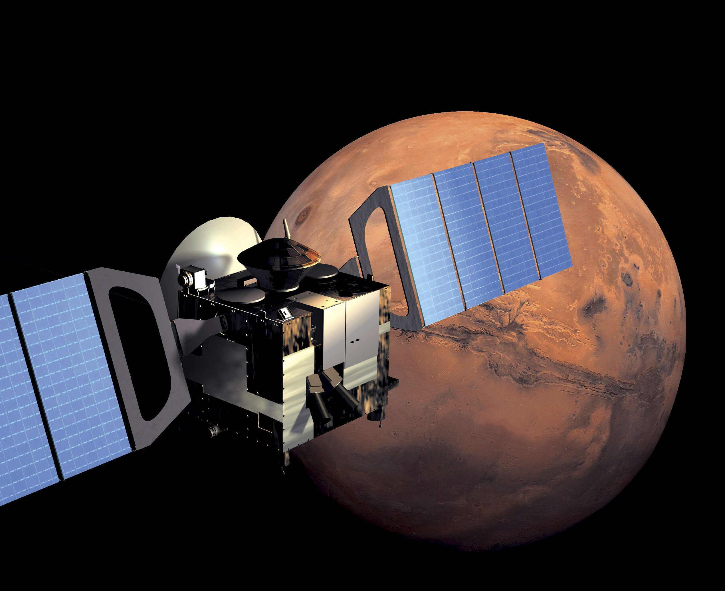 GRA085 PARÍS, 28/12/2013.- Imagen facilitada por la Agencia Espacial Europea (ESA). La sonda Mars Express, una misión de exploración de Marte de la Agencia Espacial Europea (ESA), se acercará hoy más que nunca a Fobos, la mayor luna del Planeta Rojo, en el décimo aniversario de su lanzamiento. EFE ***SOLO USO EDITORIAL***