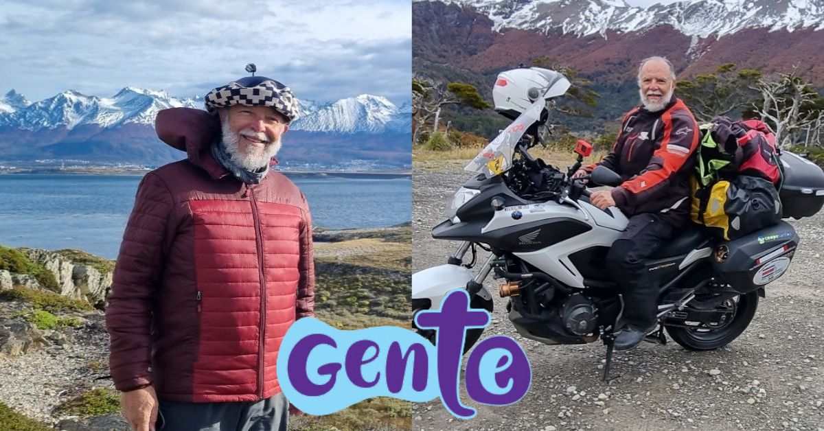 Collage con dos fotos de Elbert Durán durante su viaje a Ushuaia en 2023. Tiene un logo que dice 'Gente', una sección de nacion.com.