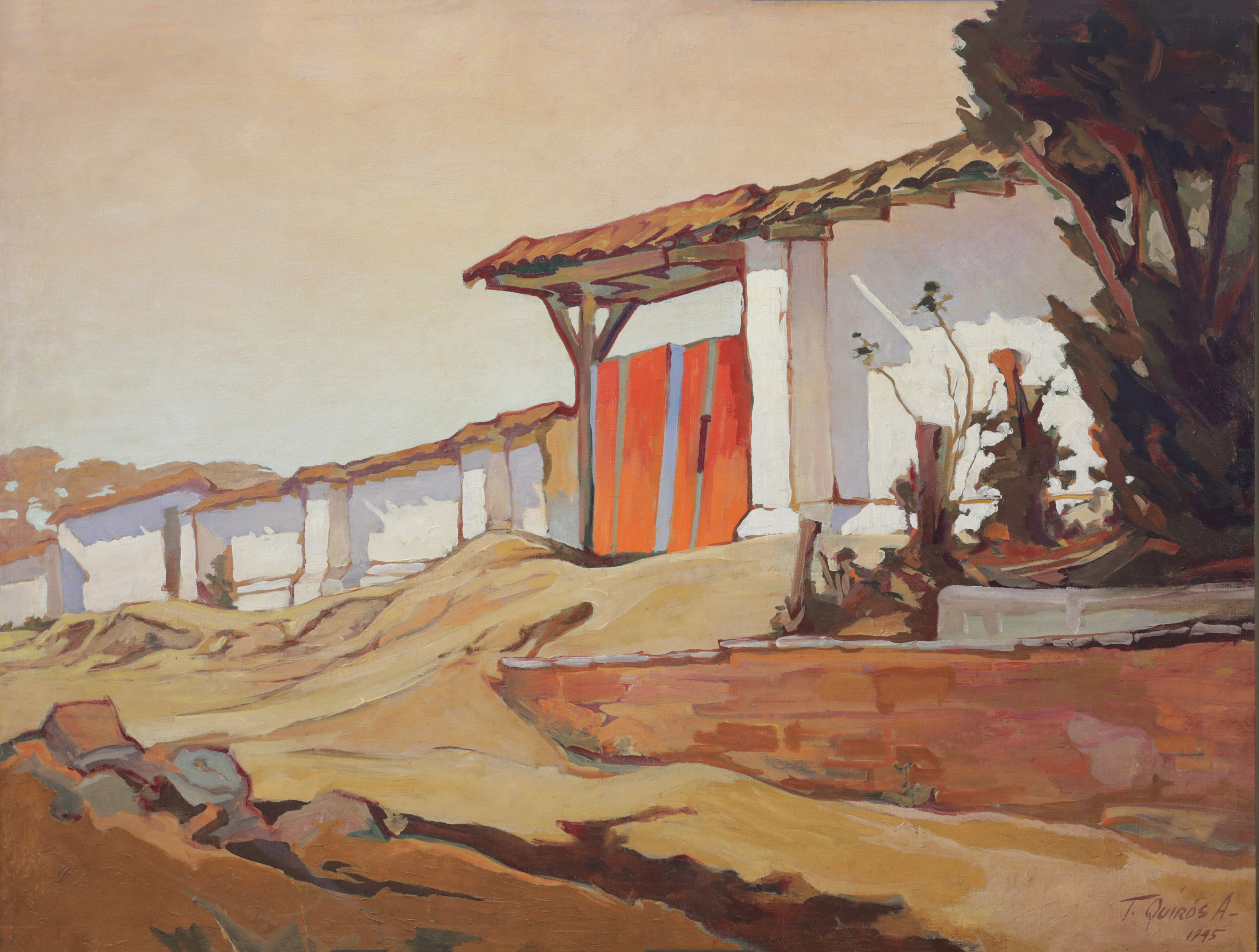 El óleo sobre tela 'Portón rojo', del artista Teodorico Quirós, es del año 1945.