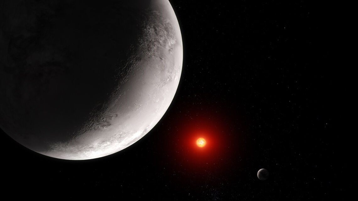 Concepto artístico de cómo podría verse el exoplaneta rocoso caliente TRAPPIST-1 c basado en esta investigación. TRAPPIST-1 c, el segundo de los siete planetas conocidos en el sistema TRAPPIST-1, orbita su estrella a una distancia de 0.016 UA (aproximadamente 2.4 millones de kilómetros), completando una órbita en solo 2.42 días terrestres. (NASA, ESA, CSA, Joseph Olmsted)