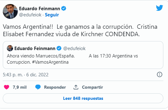 Eduardo Feinmann fue categórico en Twitter (Foto: Twitter)