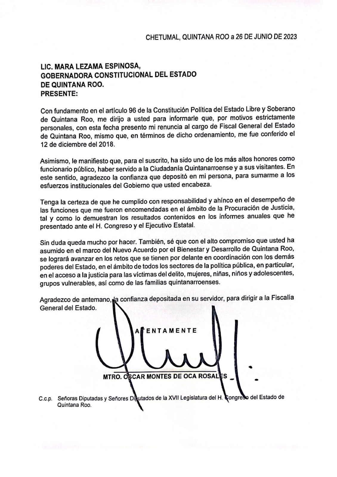 La gobernadora de Quintana Roo, Mara Lezama, acept&oacute; la renuncia de Montes de Oca a la Fiscal&iacute;a estatal (Foto: Fiscal&iacute;a de Quintana Roo)