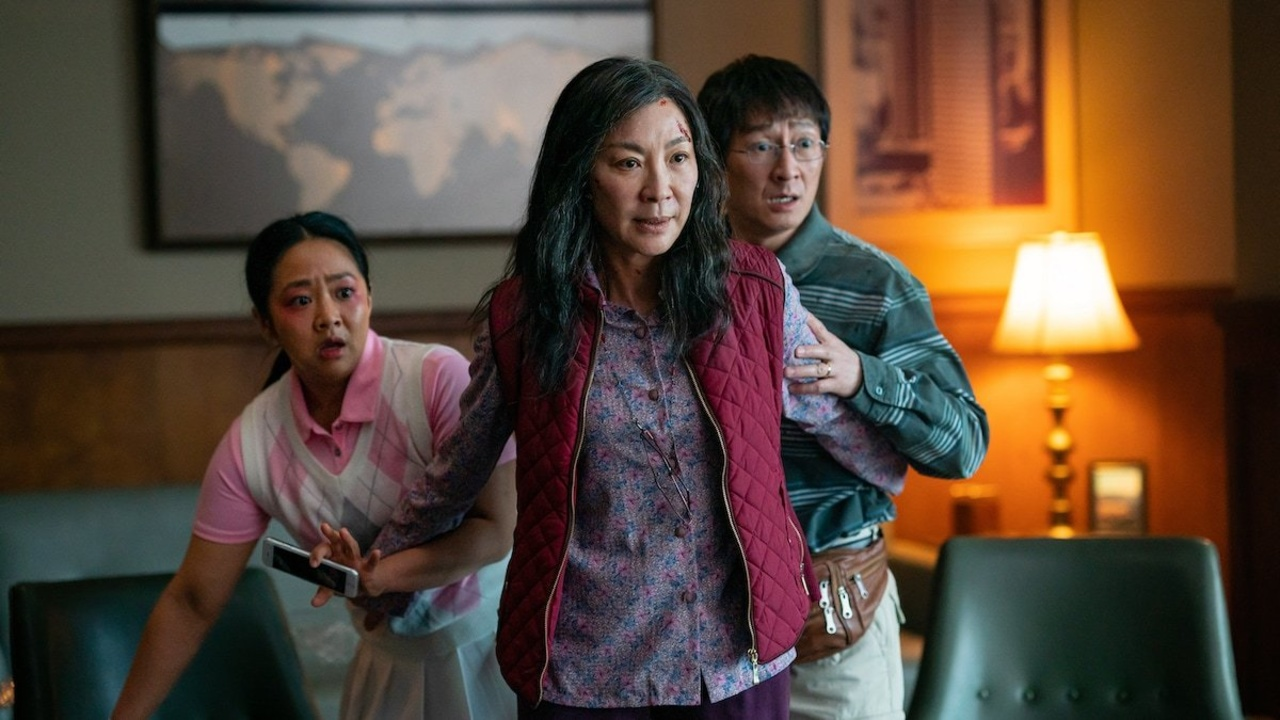 "Everything everywhere at the same time" centers on the life of Evelyn Wang (Michelle Yeoh), who has the power to travel through time.  (Diamond Films)