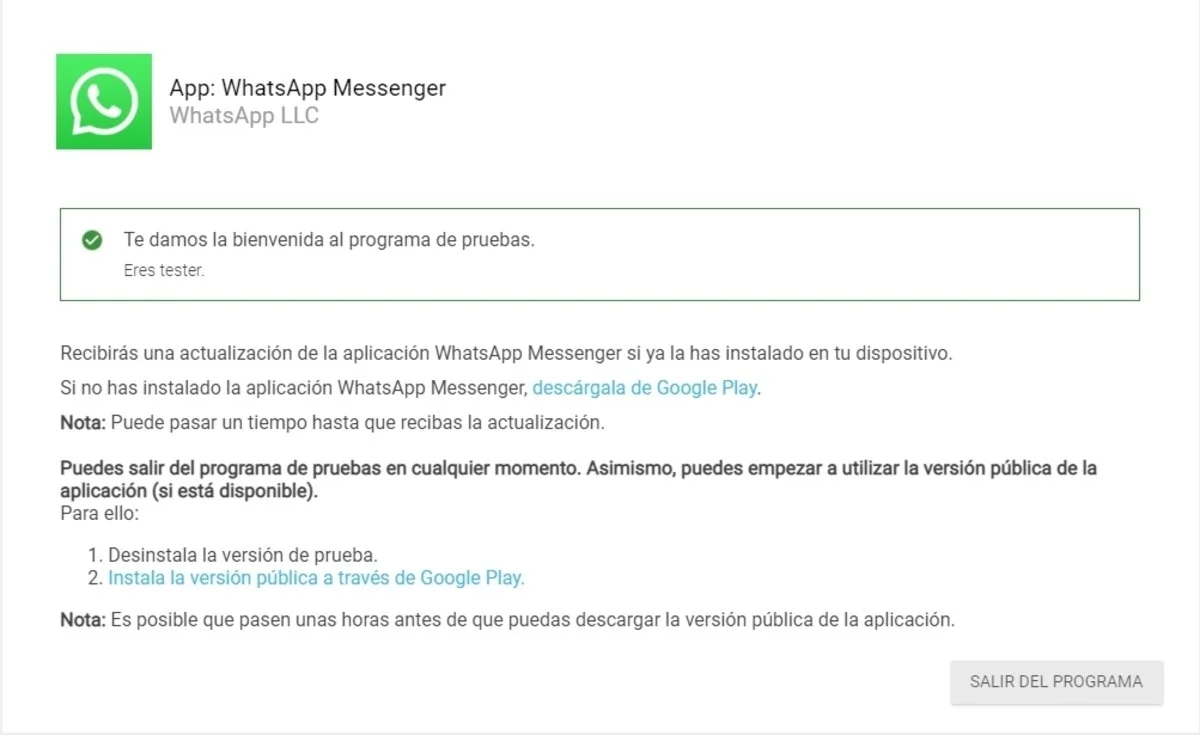 Programa Beta de WhatsApp. (foto: Google Play Store)