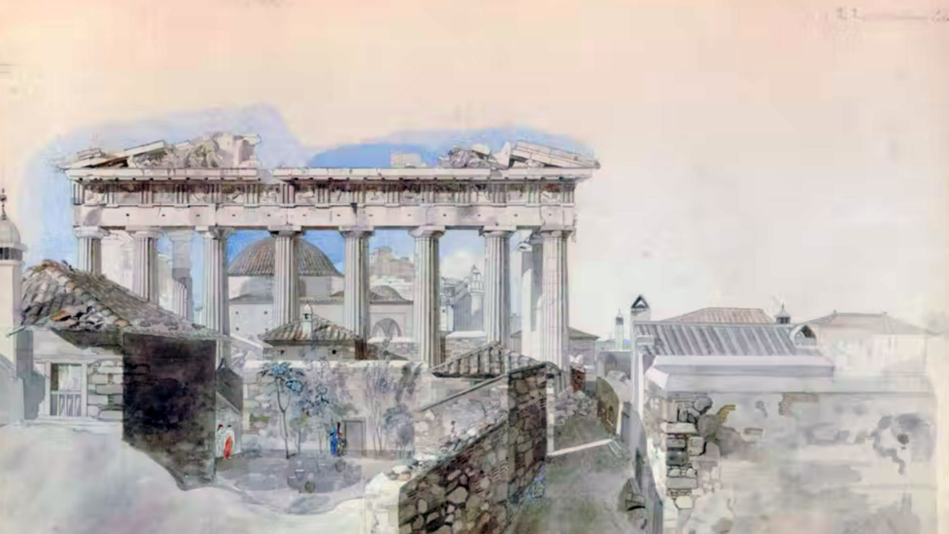 Fachada este del Partenón, 1765 (William Pars / The Trustees of the British Museum)