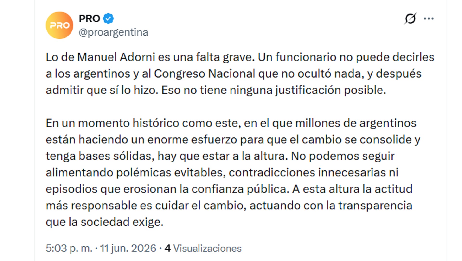 Fernando de Andreis sobre el caso Adorni: "No hab&iacute;a ninguna posibilidad de que pase algo as&iacute; en el gobierno de Macri"
