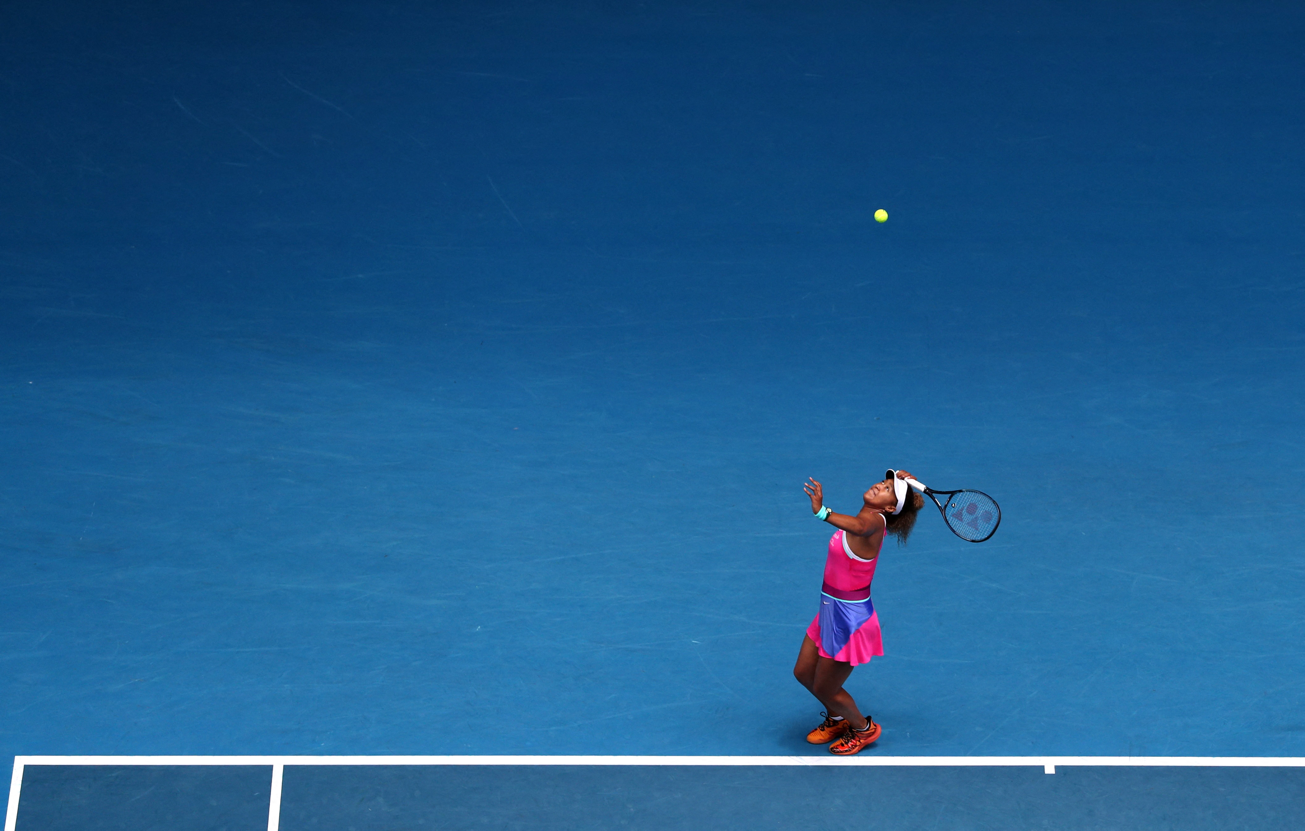 Tennis - Australian Open - Melbourne Park, Melbourne, Australia - January 17, 2022 Japan's Naomi Osaka in action during her first round match against  Colombia's Camila Osorio REUTERS/Asanka Brendon Ratnayake