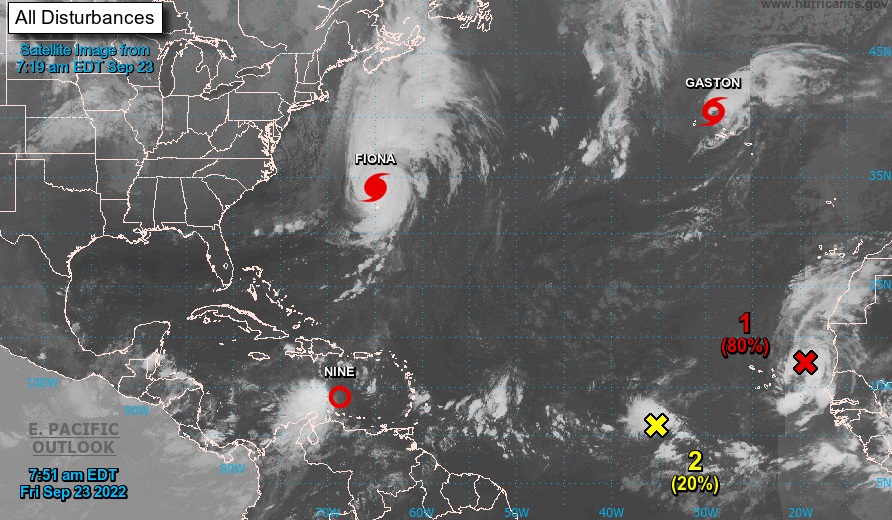 En la imagen, la formación de la depresión tropical Nine, este 23 de septiembre de 2022. Foto: Centro Nacional de
Huracanes (NHC, por sus siglas en inglés)