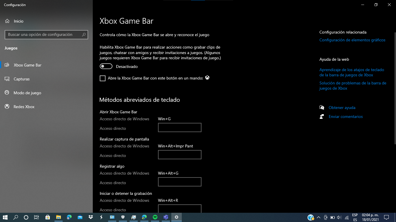 Métodos abreviados de teclado para Xbox Game Bar. (Foto: Microsoft Community)