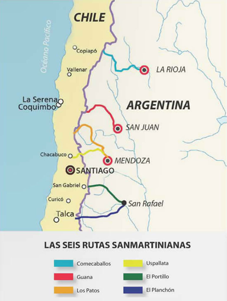 Las rutas del Cruce de los Andes por el Ejército Libertador