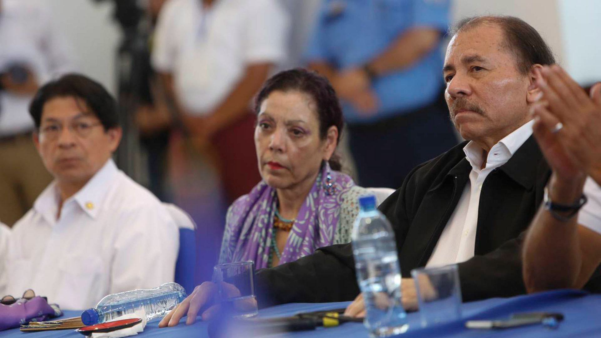 Denis Moncada, Foreign Minister of Nicaragua, Rosario Murillo and Daniel Ortega.  (AP Photo)