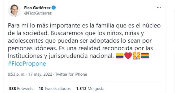 Federico Gutiérrez habló de las oportunidades laborales que buscará ampliar a personas trans y no binarias en caso de ser presidente. 
Pantallazo de Twitter.
