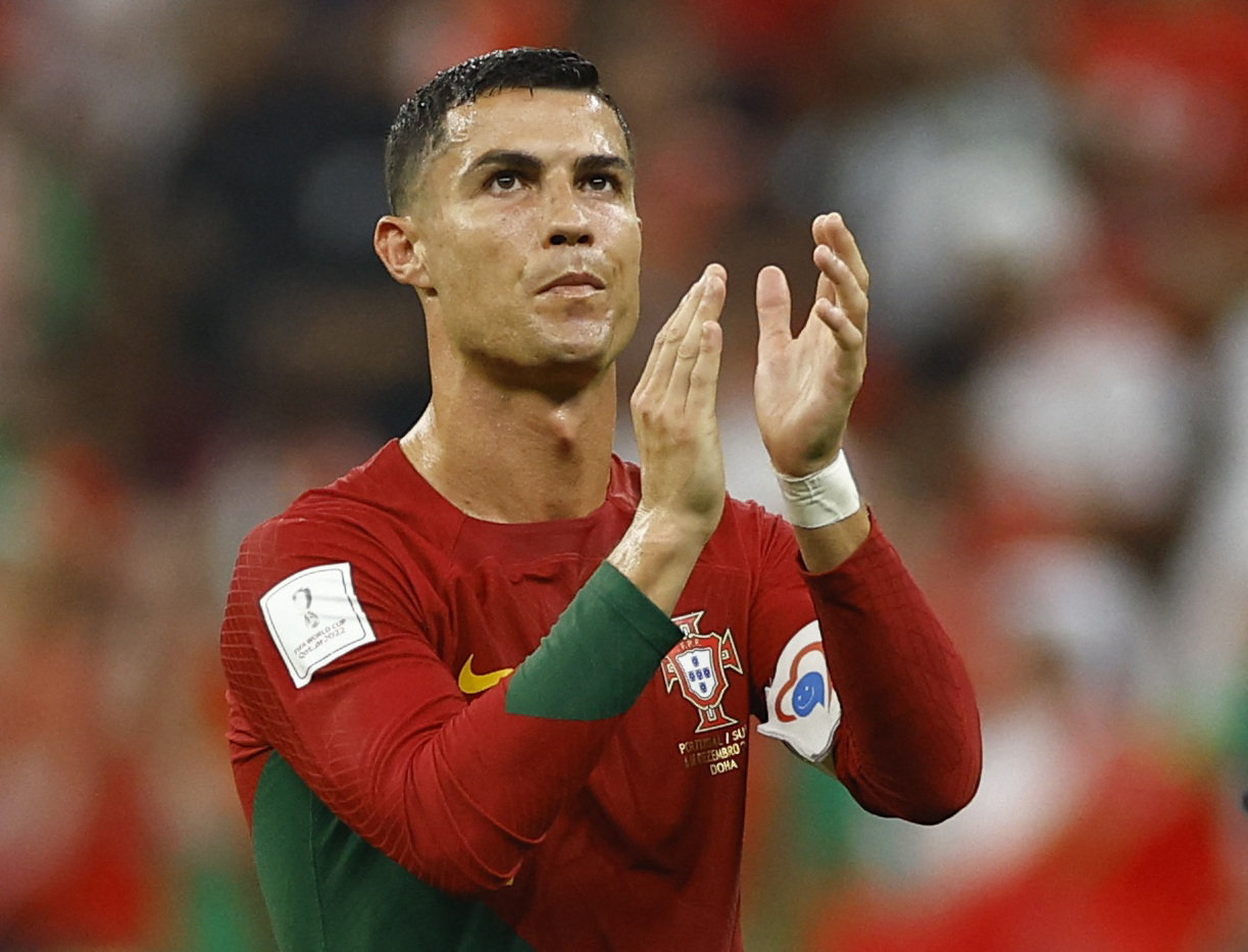 Soccer Football - FIFA World Cup Qatar 2022 - Round of 16 - Portugal v Switzerland - Lusail Stadium, Lusail, Qatar - December 6, 2022 Portugal's Cristiano Ronaldo celebrates after the match as Portugal progress to the quarter finals REUTERS/John Sibley