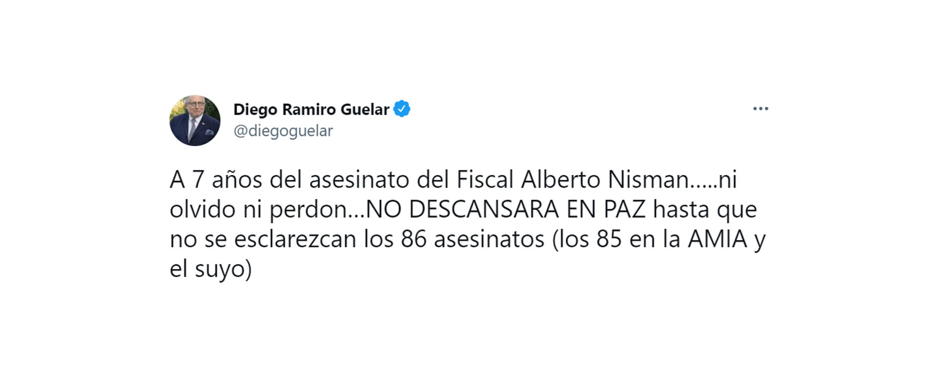 Tuit del diplomático y ex Embajador argentino en USA, Diego Guelar