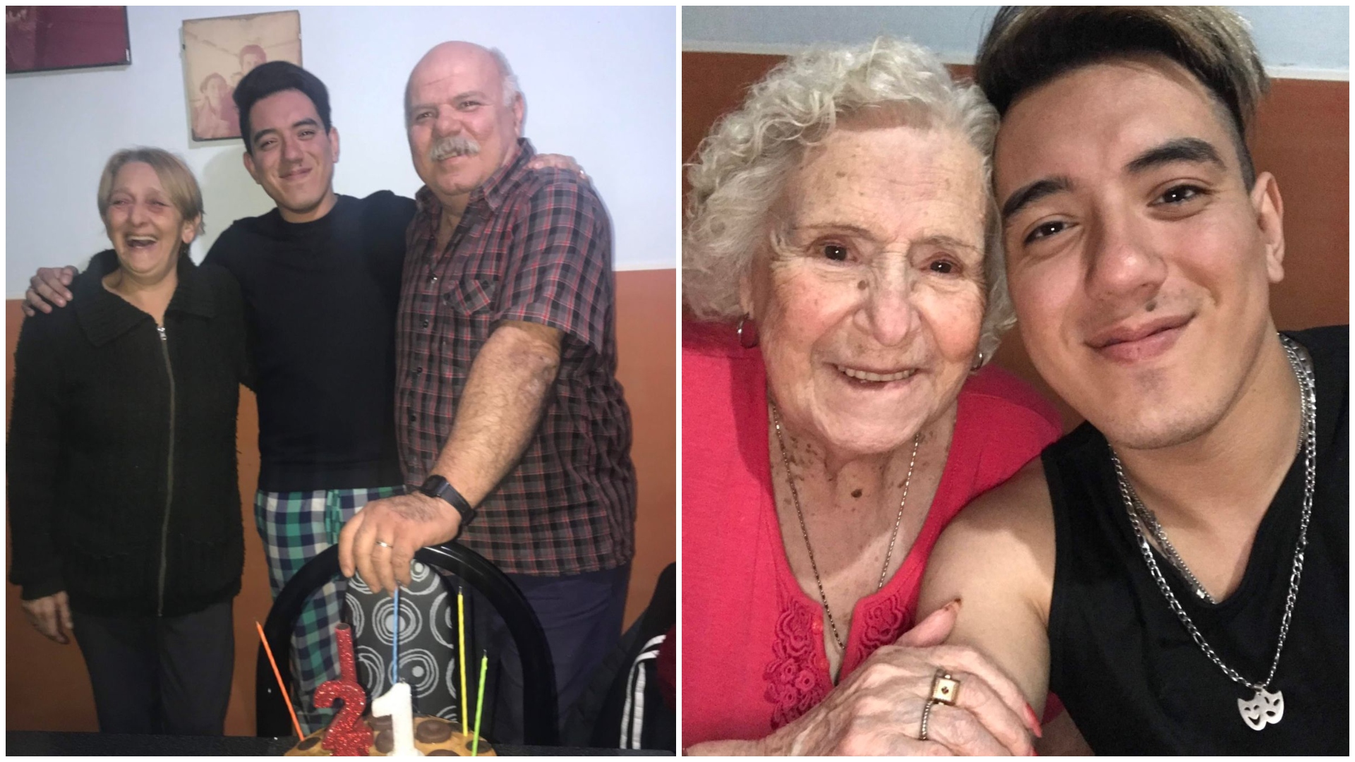 A la izquierda, Iván Ramírez junto a sus abuelos; a la derecha, con su bisabuela