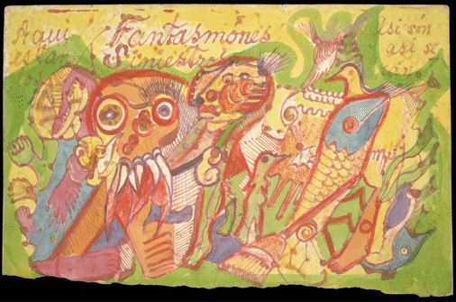 Fantasmones siniestros fue uno de los muchos dibujos que Frida hizo mientras que estaba en cama, se cree que lo hizo bajo la influencia de medicina o alcohol (Foto: captura de pantalla/Frida.nft)