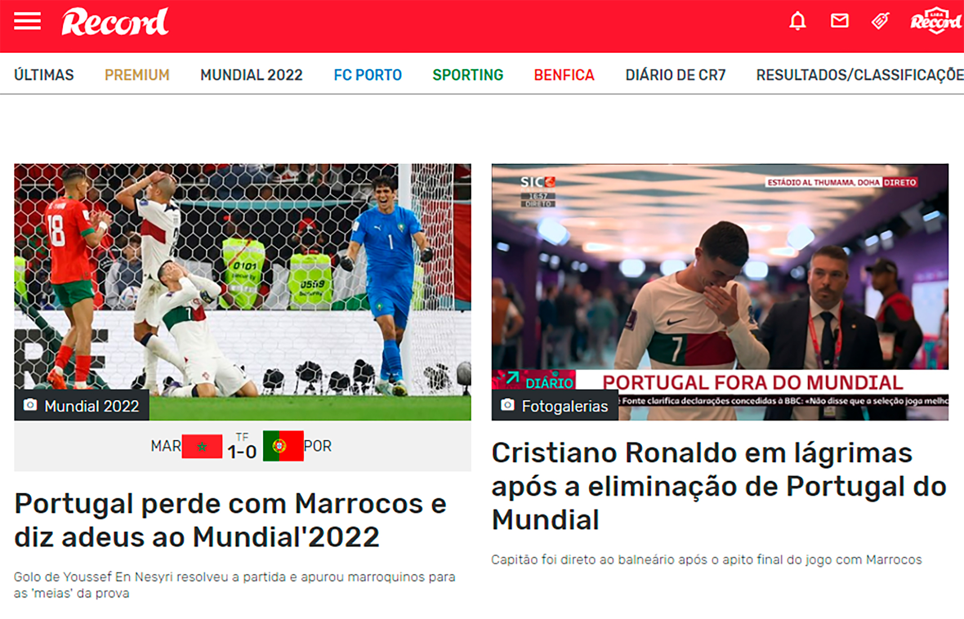 "Portugal verlor gegen Marokko und verabschiedete sich von der Weltmeisterschaft 2022" (Anmerkungen)