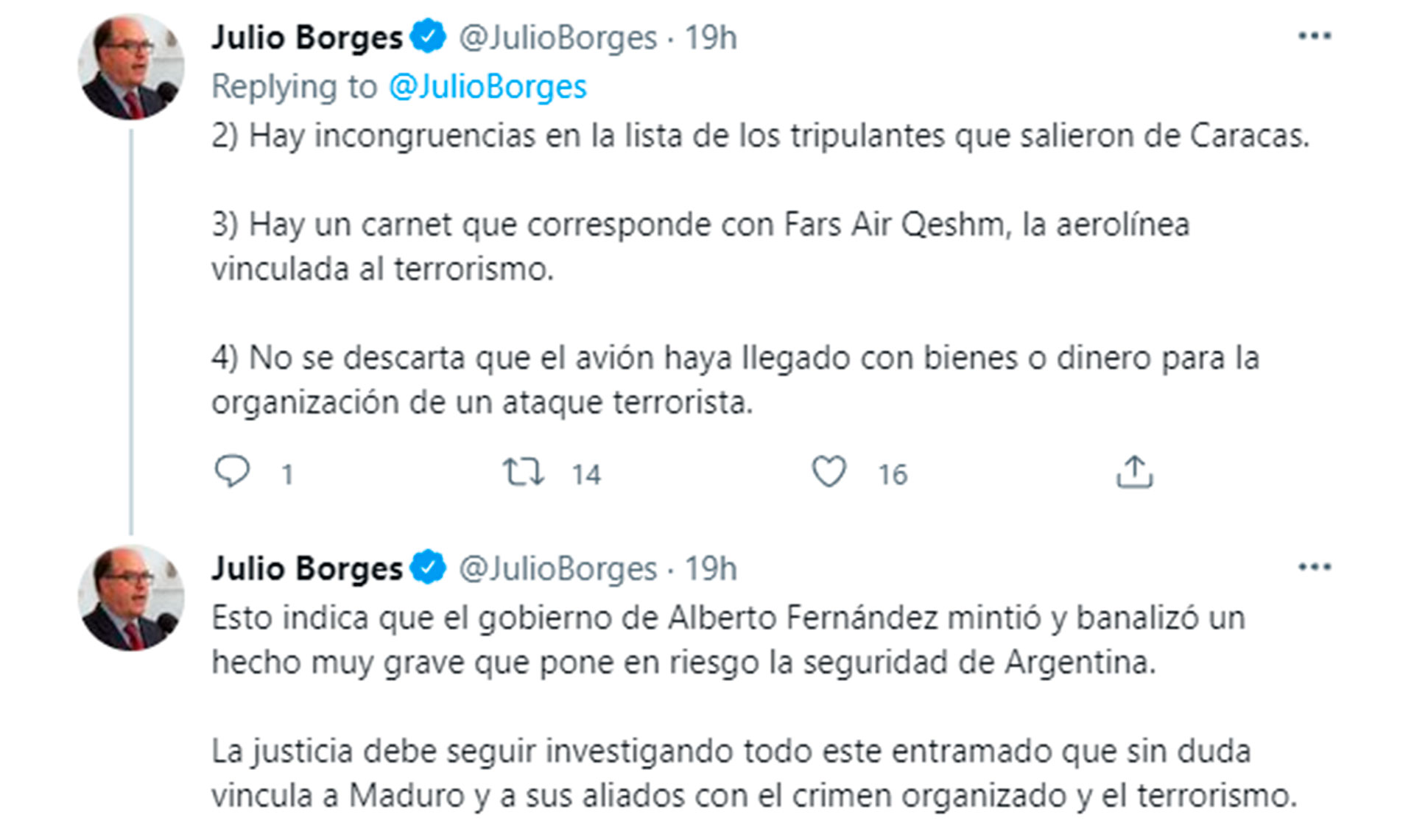 El mensaje de Borges en Twitter