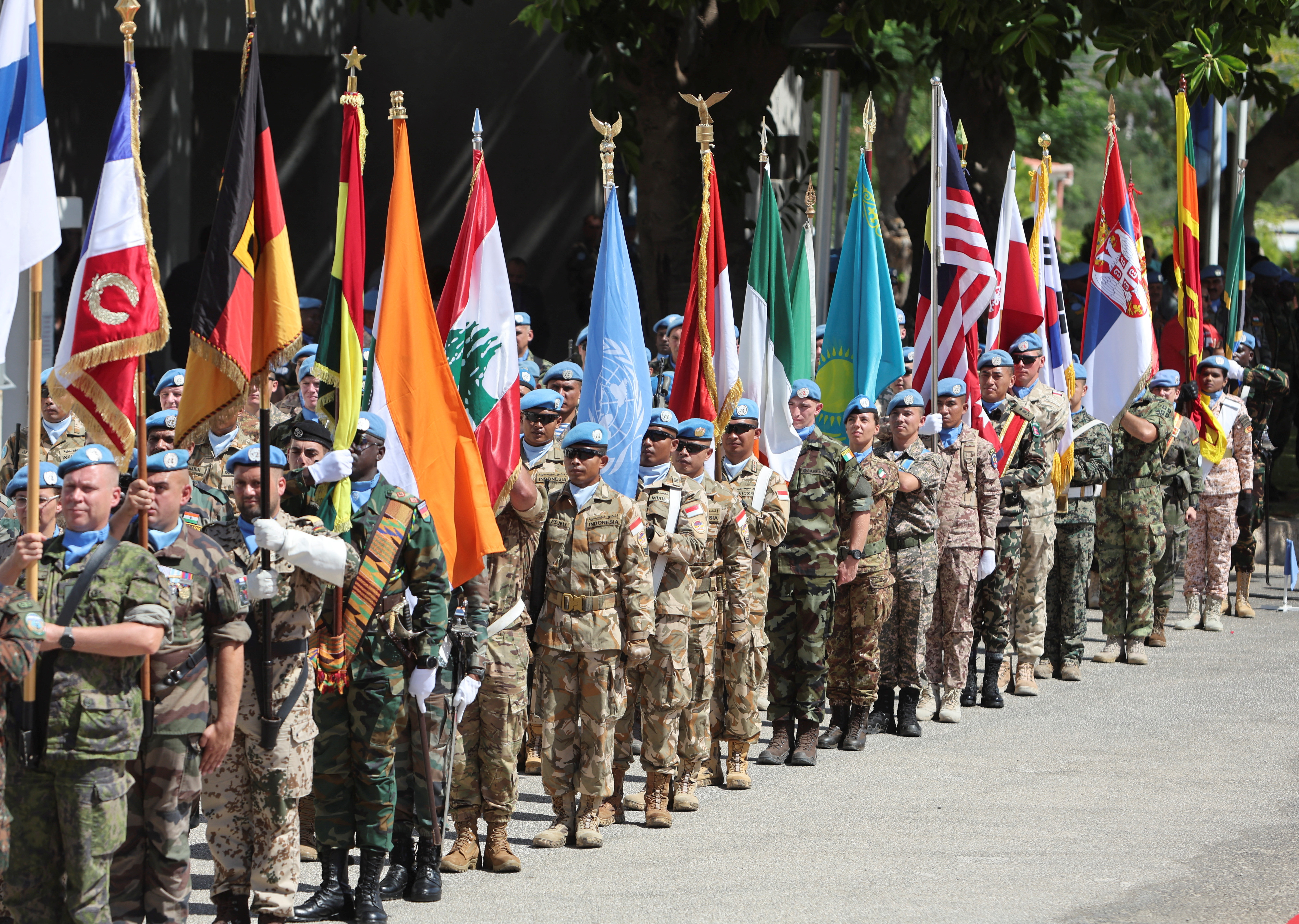 United Nations peacekeepers (UNIFIL) attend a ceremony to mark the International Day of Peace in Naqoura, near the Lebanese-Israeli border, southern Lebanon, September 21, 2022. REUTERS/Aziz Taher