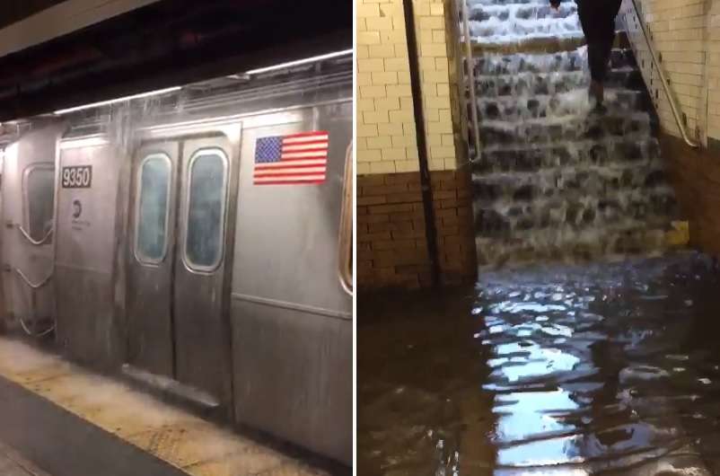 Las fuertes lluvias provocaron que algunas estaciones del metro de Nueva York se inundaran. 