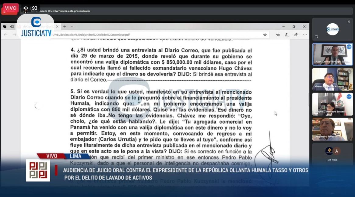 Alejandro Toledo no quiso responder por maletas enviadas desde Venezuela