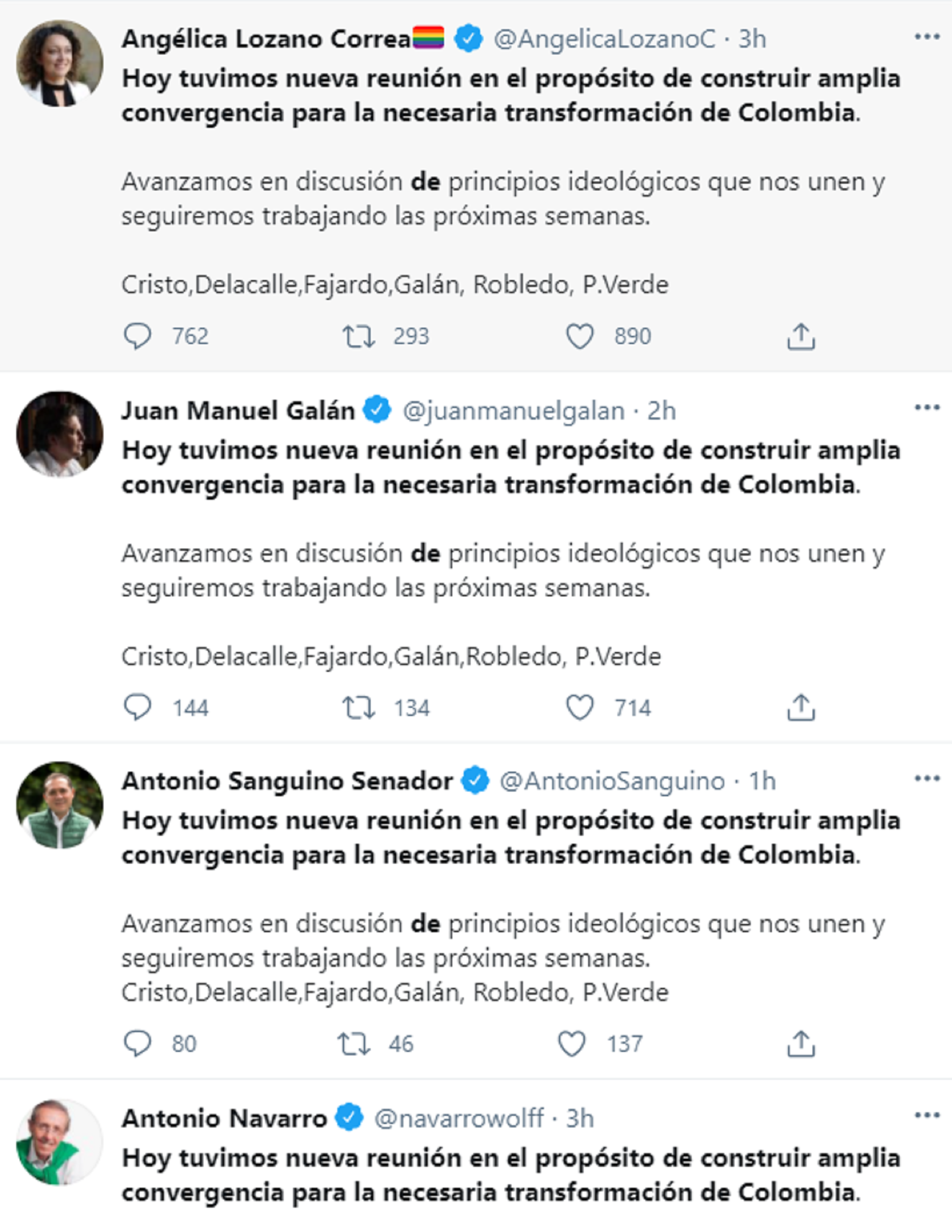 Coalición de centro a la presidencia de Colombia. Foto: Twitter.