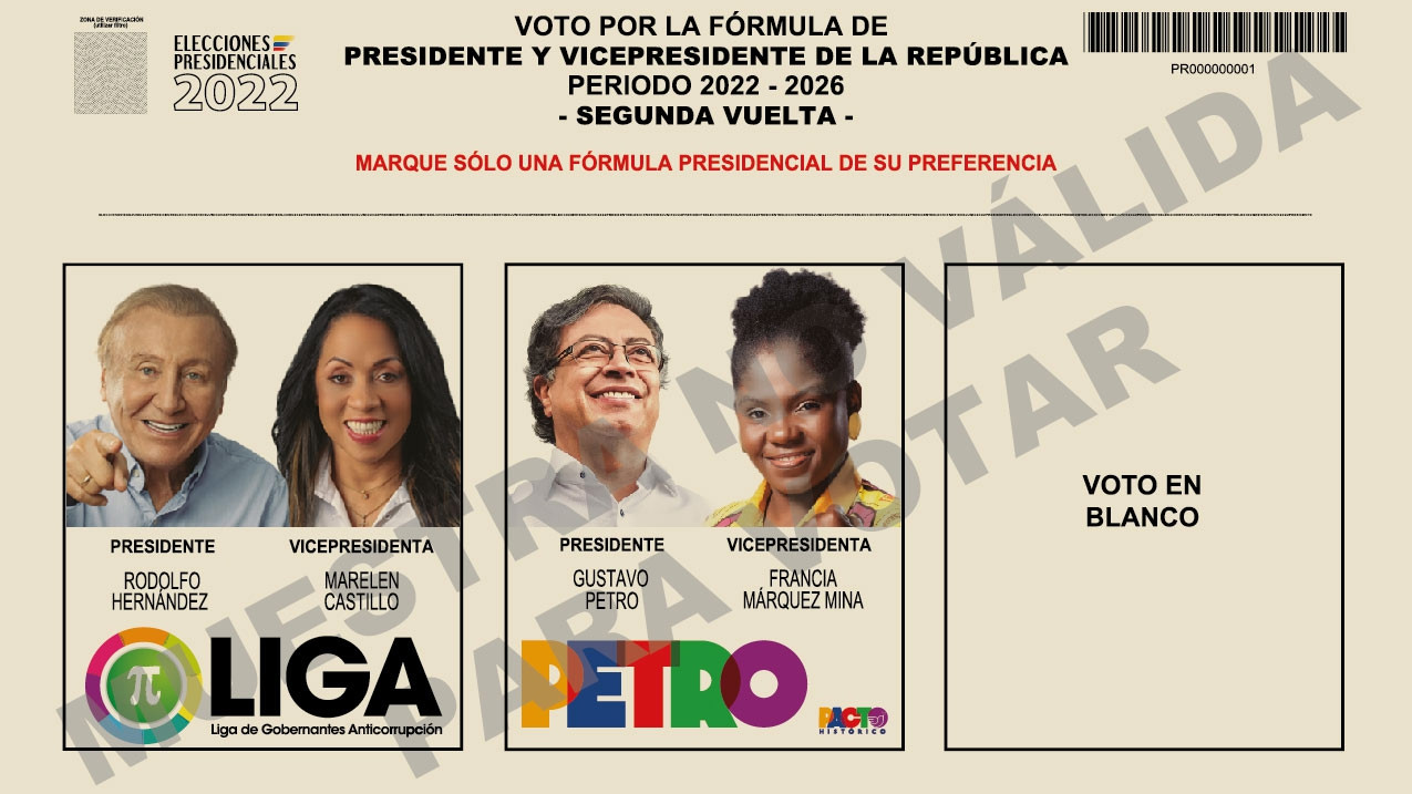 Tarjetón segunda vuelta presidencial en Colombia. Foto: Registraduría.