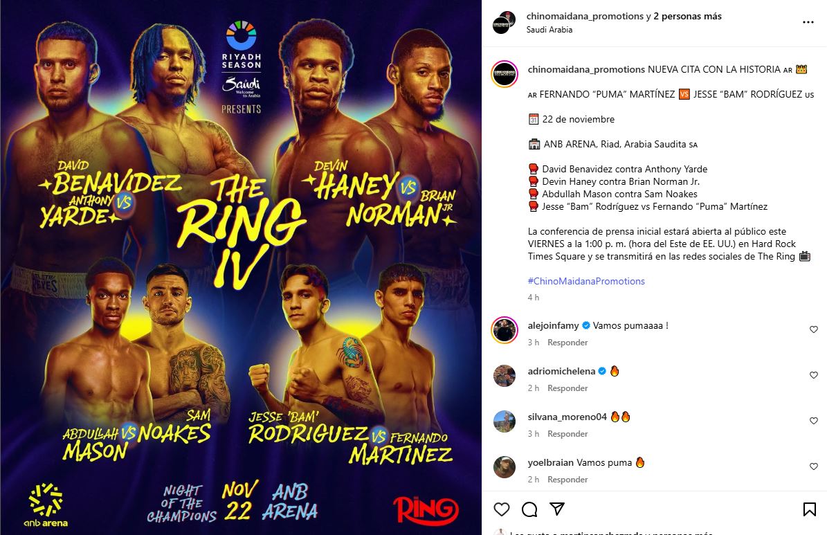 Las perlitas de la presentación de la pelea del Puma Martínez con Bam Rodríguez: remera especial, gesto a lo Rocky Balboa y broma en inglés